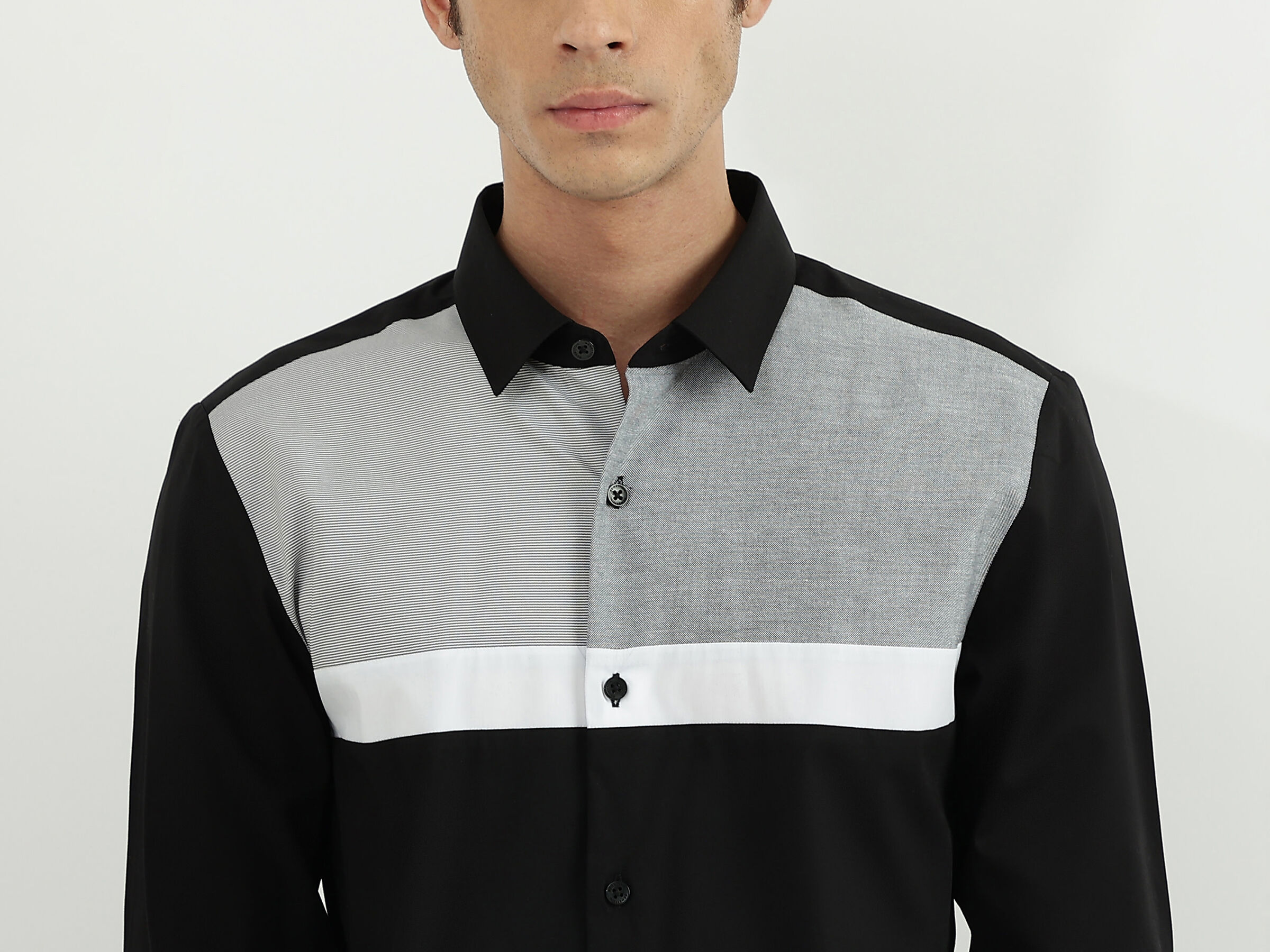 F/S POPLIN STR STRIPE PANEL BLOCK SHIRT image number 6